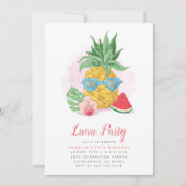 楽しい夏のトロピカルパイナップルルアウパーティーの誕生日 招待状 (正面)