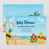 楽しい夏のビーチのキャラクター フルーツ ベビーシャワー 招待状 (正面/裏面)