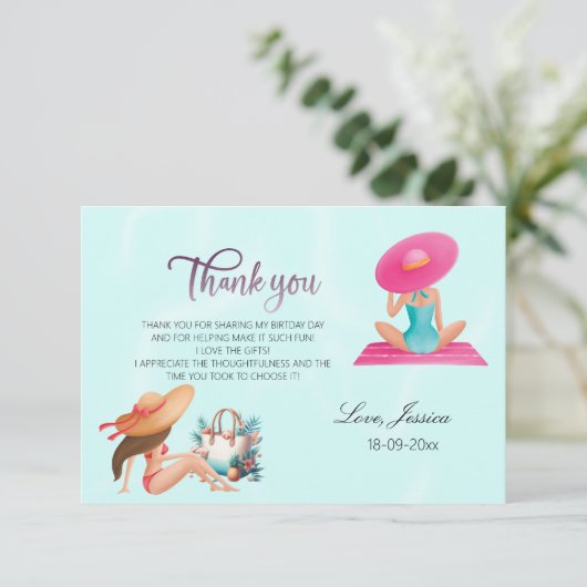 楽しい夏のプールパーティー 水彩 スイート16 サンキューカード (スタンド正面)