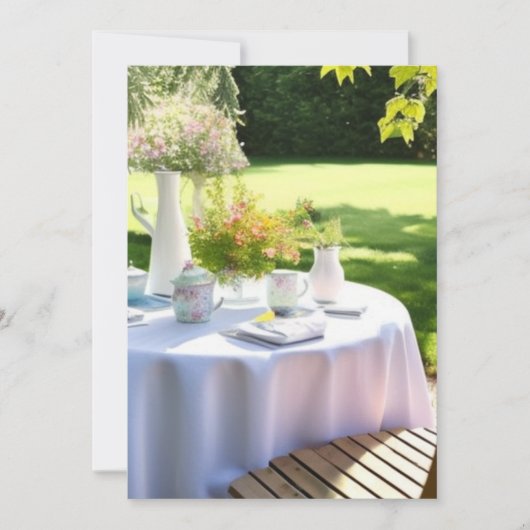 楽しい夏の水の色の庭のシーン。 シーズンカード (正面)