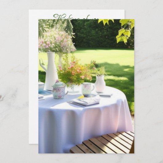 楽しい夏の水の色の庭のシーン。 シーズンカード (正面/裏面)