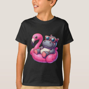 楽しい夏 カバ ピンク プールパーティ ハワイアンサマー Tシャツ