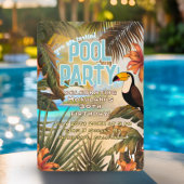 楽しい大人向けのトロピカルプールパーティーのビンテージおしゃれデザイン 招待状