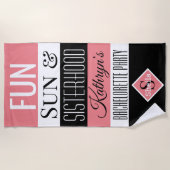 楽しい太陽と姉妹愛のパーソナライズ ビーチタオル (正面)