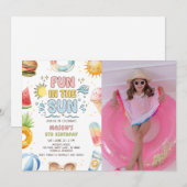 楽しい太陽の下での夏の誕生日写真招待状 招待状 (正面/裏面)
