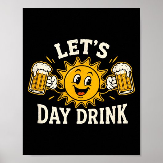 楽しい太陽 ビールで乾杯 面白い飲酒ハッピー ポスター (正面)