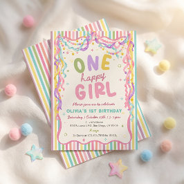 楽しい女の子のカラフルな誕生日の招待状 招待状