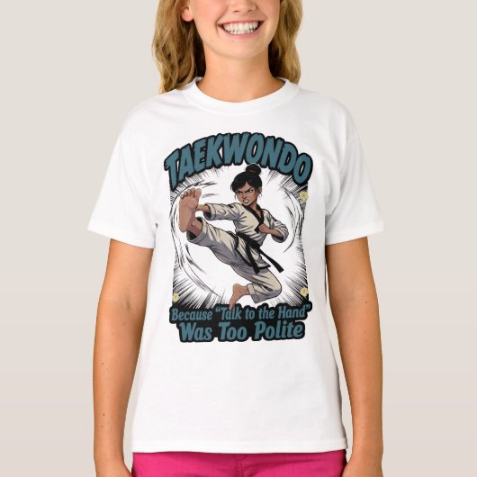 楽しい女子テコンドーの飛び蹴り Tシャツ (正面)