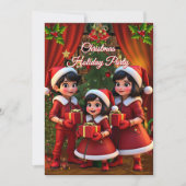楽しい子供のクリスマスホリデー 赤と緑のプレゼント 招待状 (正面)