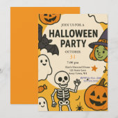 楽しい子供のハロウィンパーティー 招待状 (正面/裏面)