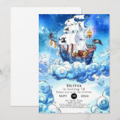 楽しい子供の海賊誕生日 招待状 (正面/裏面)