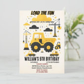 楽しい子供の簡単な建設トラック 5歳の誕生日 招待状 (スタンド正面)