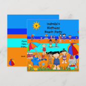 楽しい子供の誕生日パーティービーチパーティー 招待状 (正面/裏面)