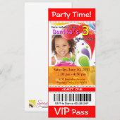 楽しい子供VIPチケット写真パーティー(赤) 招待状 (正面/裏面)