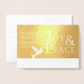 . .楽しい季節と平和の休日のホイルをお祈り 箔カード (封筒付き正面)
