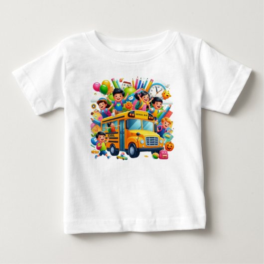 楽しい学校の旅: スクールバスの冒険 ベビーTシャツ (正面)
