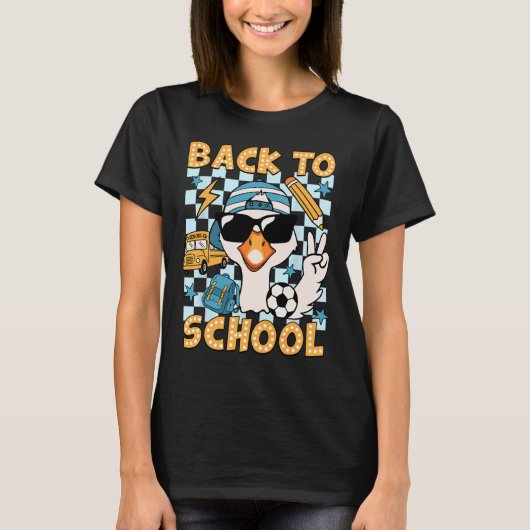 楽しい学校へ シリー・グース 初登校 面白い Tシャツ (正面)
