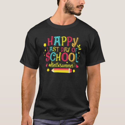 楽しい学校最後の日 こんにちは夏の先生の勉強 Tシャツ (正面)