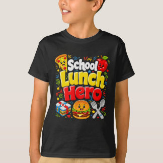 楽しい学校給食の英雄、給食室の職員、子供たちの食べ物 Tシャツ