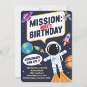 楽しい宇宙の宇宙飛行士、かわいい子供の1歳の誕生日 招待状 (正面)