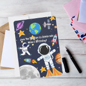 楽しい宇宙の宇宙飛行士、かわいい子供の1歳の誕生日 招待状