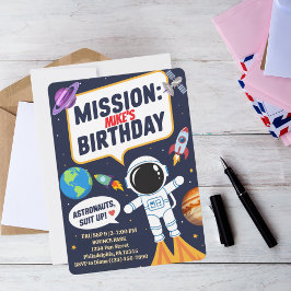 楽しい宇宙の宇宙飛行士、かわいい子供の1歳の誕生日 招待状