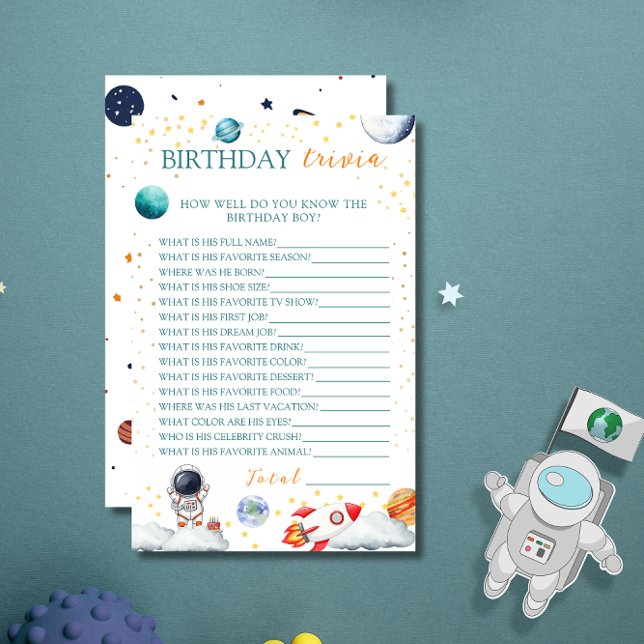 楽しい宇宙テーマの誕生日クイズゲームカード for 少年 (クリエイターアップロード済み)