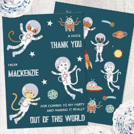 楽しい宇宙ネコの子供の誕生日パーティーのお礼 サンキューカード