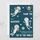 楽しい宇宙ネコの子供の誕生日パーティーのお礼 サンキューカード (正面)