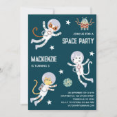 楽しい宇宙ネコの子供の誕生日パーティーの招待状 招待状 (正面)