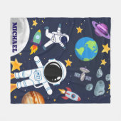楽しい宇宙宇宙飛行士、かわいい子供の最初の誕生日 フリースブランケット (正面(横))