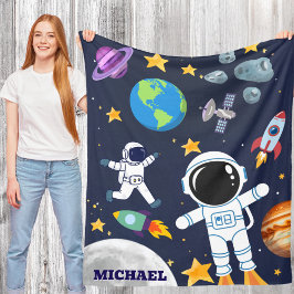 楽しい宇宙宇宙飛行士、かわいい子供の最初の誕生日 フリースブランケット
