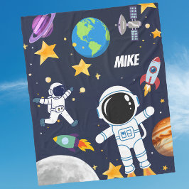 楽しい宇宙宇宙飛行士、かわいい子供の最初の誕生日 フリースブランケット