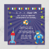 楽しい宇宙船の少年誕生日パーティーの招待状 招待状 (正面/裏面)