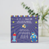 楽しい宇宙船の少年誕生日パーティーの招待状 招待状 (スタンド正面)