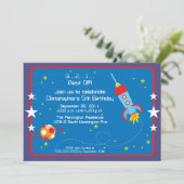 楽しい宇宙船の男の子の誕生日パーティーの招待状 招待状 (スタンド正面)