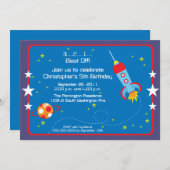 楽しい宇宙船の男の子の誕生日パーティーの招待状 招待状 (正面/裏面)