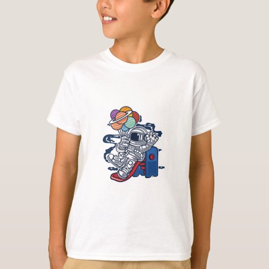 楽しい宇宙飛行士と惑星風船のTシャツ Tシャツ (正面)