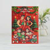 楽しい家族のクリスマスパーティー ダサいスウェーター ペット 招待状 (スタンド正面)