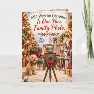 楽しい家族のクリスマス写真の混乱と犬のユーモア カード