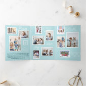 楽しい家族の写真を使った、遊び心あふれる切手のデザインのコラージュ 三つ折りクリスマスカード (内部)