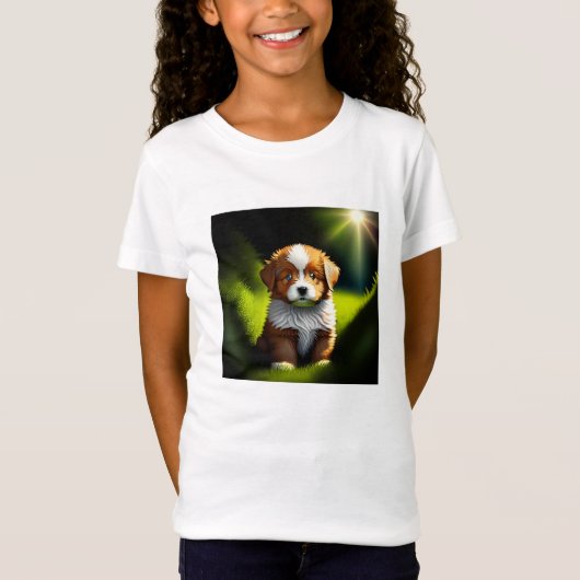 楽しい小さな茶色と白い子犬 Tシャツ (正面)