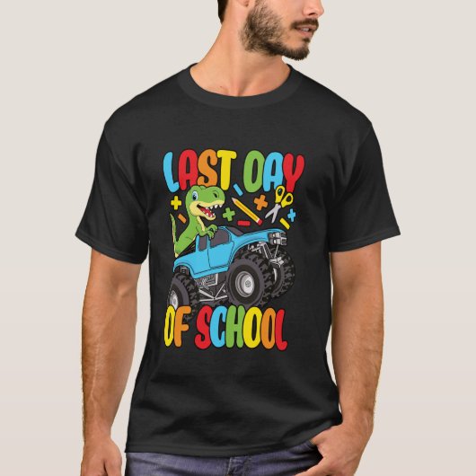 楽しい小学校最後の日 恐竜 モンスタートラック ボー Tシャツ (正面)