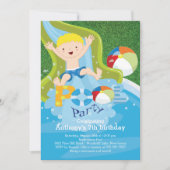 楽しい少年プール誕生日パーティー招待状 招待状 (正面)