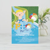 楽しい少年プール誕生日パーティー招待状 招待状 (スタンド正面)