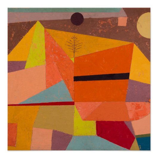 楽しい山のキュービズムの幾何学的な風景 ポスター (正面)