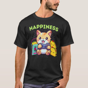 楽しい幸せゲーム猫タコスと80年代ゲーマー Tシャツ