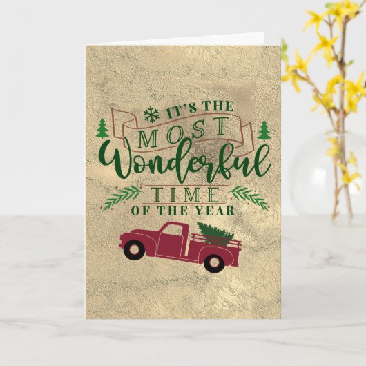 楽しい引用文とヴィンテージクリスマスツリートラック カード (黄色い花)