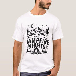 楽しい思い出とキャンプファイヤーの夜 - あったかアウトドア Tシャツ