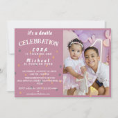 楽しい思い出を2倍に！兄弟の誕生日パーティーを一緒に祝おう 招待状 (正面)